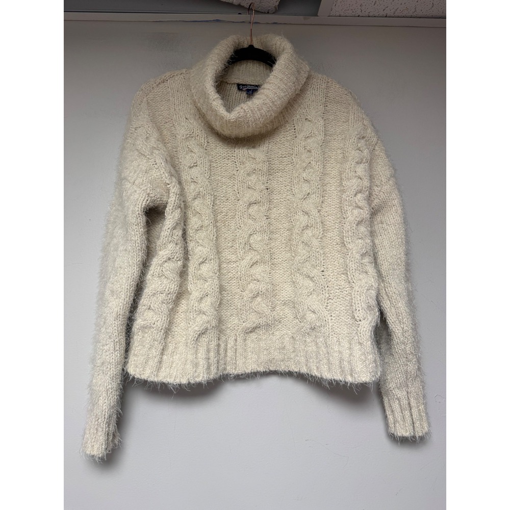 Freshman 1996 Cream‎ Cable Knit Fuzzy Turtleneck Sweater Womens Medium Chunky